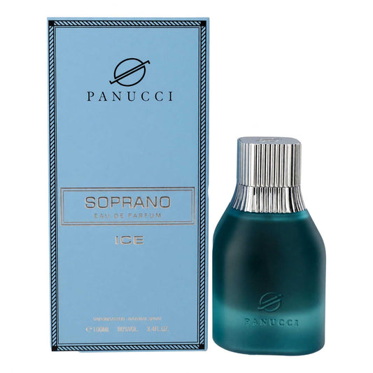 Men's eau de parfum spray: teal glass bottle with ribbed silver cap, with matching box.