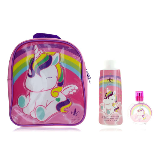 Kids unicorn 3-piece fragrance set with mini purple backpack and bottles