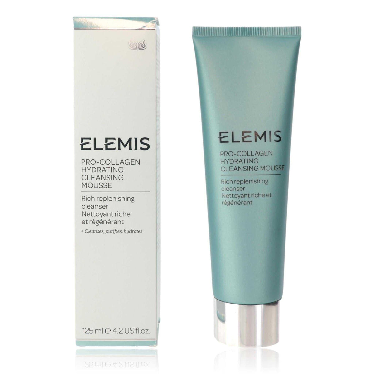 Elemis Pro-Collagen hydrating cleansing mousse, teal squeeze tube with cap