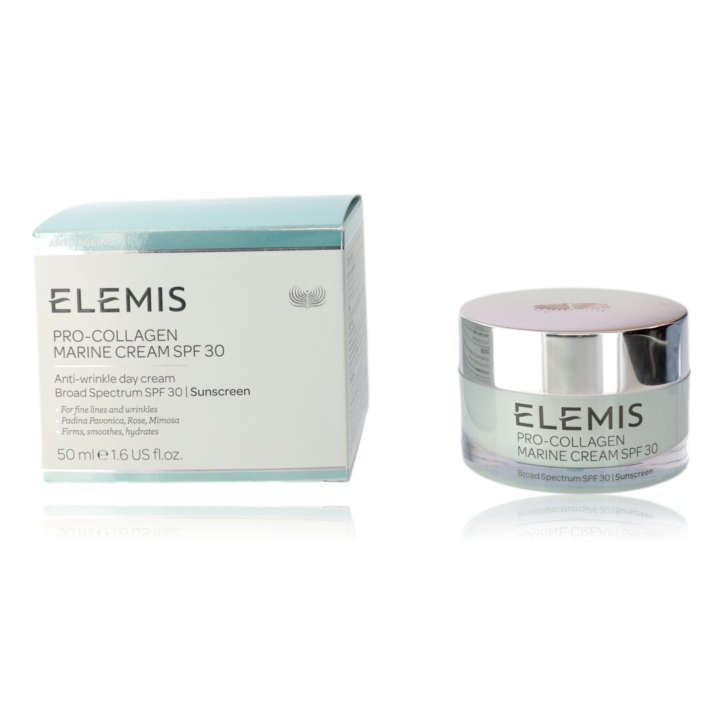 Elemis Pro-Collagen Marine Cream SPF 30 day cream in jar and box, 50 mL