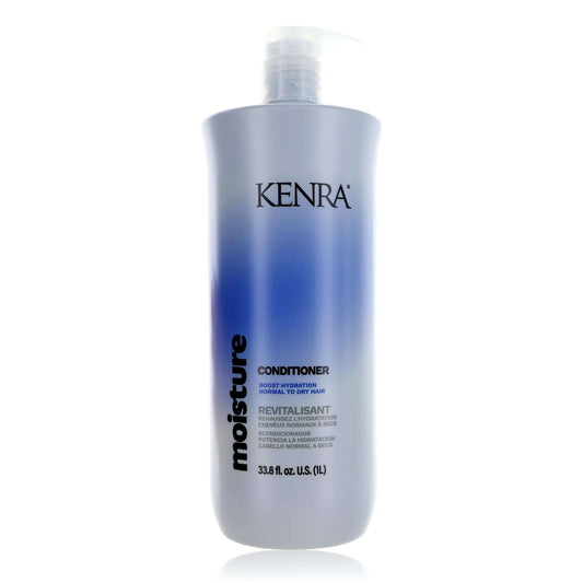 Kenra conditioner bottle, 33.8 oz, gray-blue with pump top and Moisture label