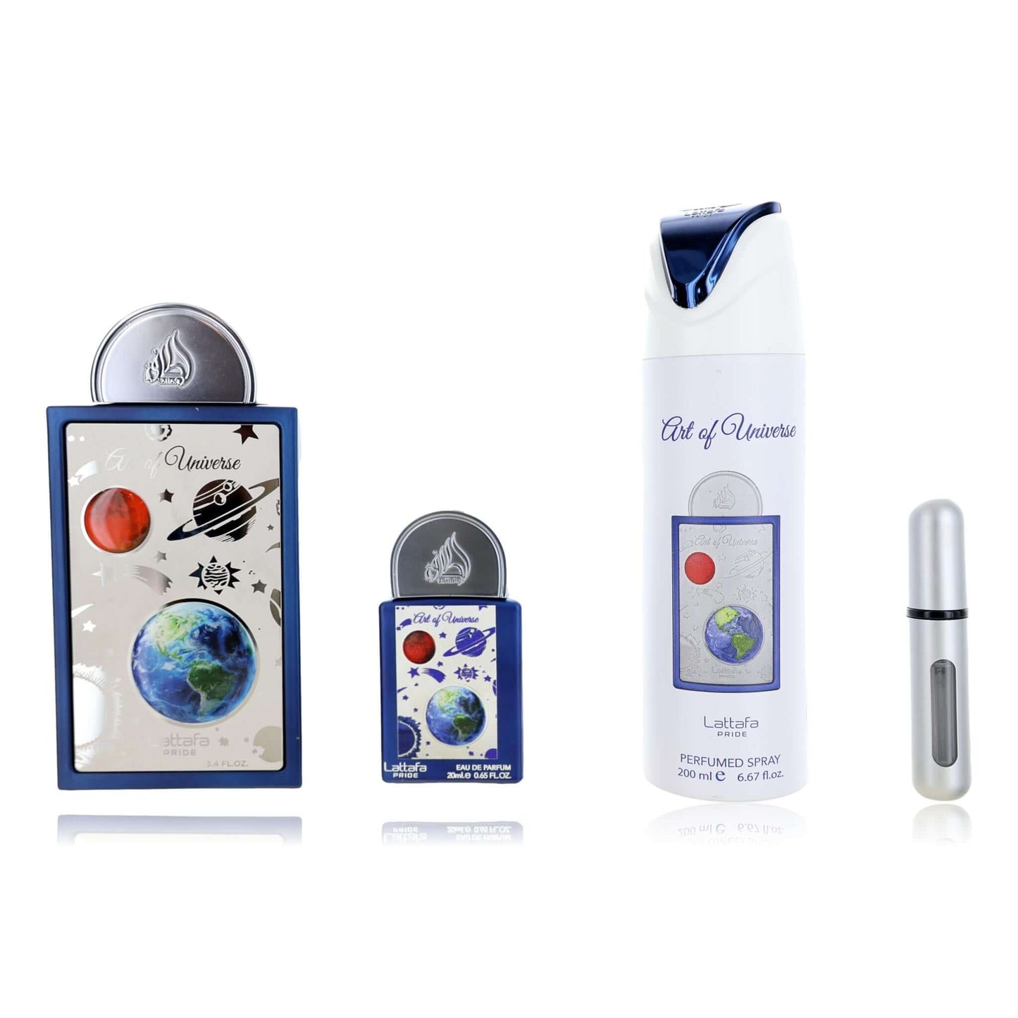 Art of Universe 3-piece unisex perfume gift set with bottles and travel sprayer