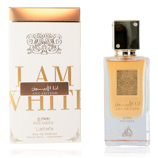 Ana Abiyedh Poudree by Lattafa, 2 oz EDP Spray for Unisex in elegant packaging and glass bottle.