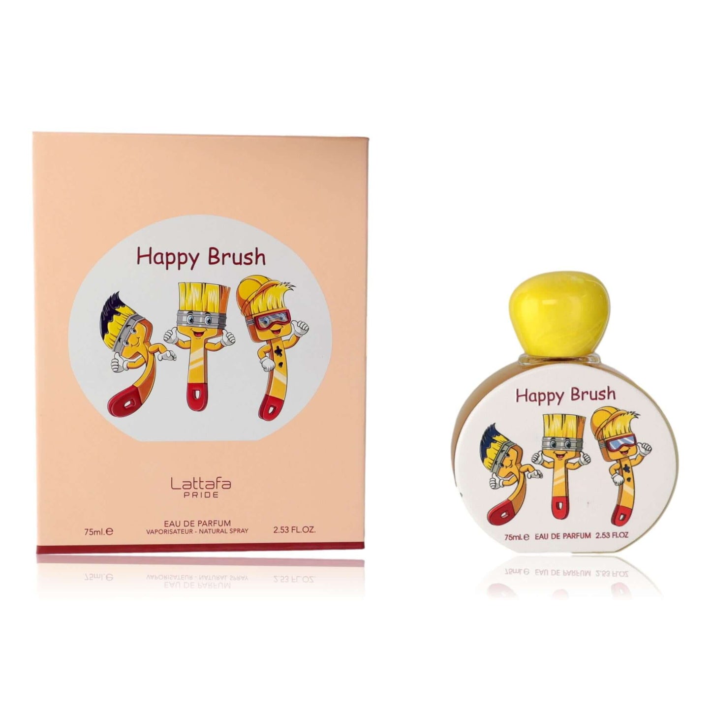 Kids eau de parfum spray bottle with yellow cap and matching box