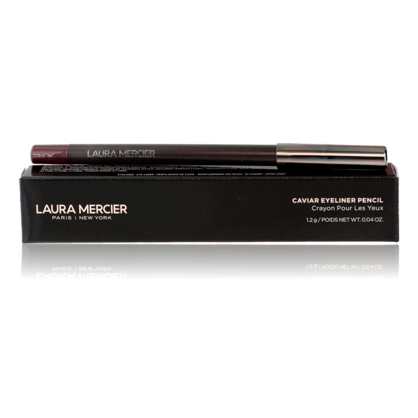 Laura Mercier Caviar eyeliner pencil in cocoa, shown with matching product box