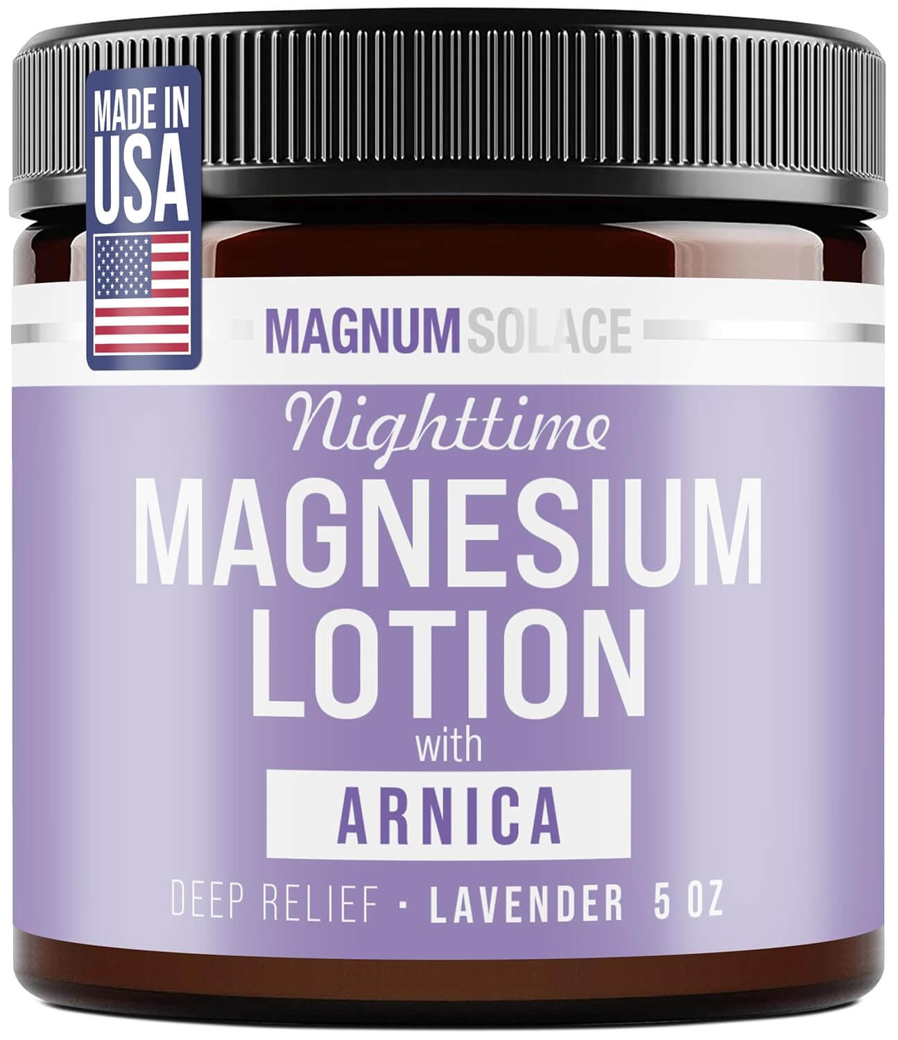Nighttime Magnesium Lotion with Arnica by Magnum Solace, 5oz Lotion - Lavender for deep relief and hydration.