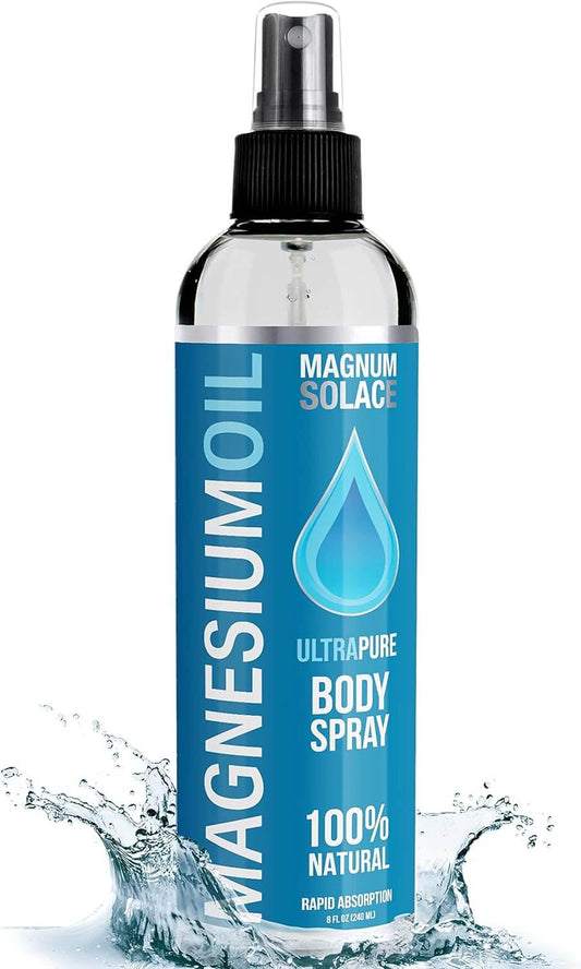 Magnesium Oil by Magnum Solace, 8 oz Ultra Pure Body Spray, natural magnesium absorption for muscle relief.