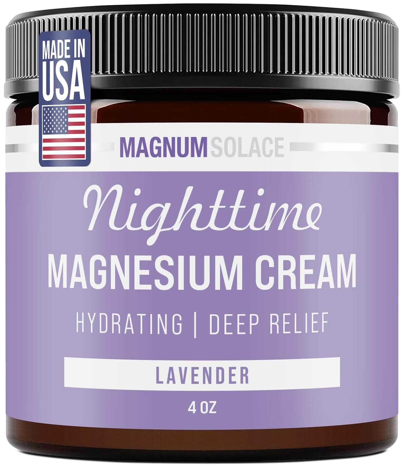 Nighttime Magnesium Cream by Magnum Solace, 5 oz Lotion - Lavender in a jar, hydrating and calming for relaxation.