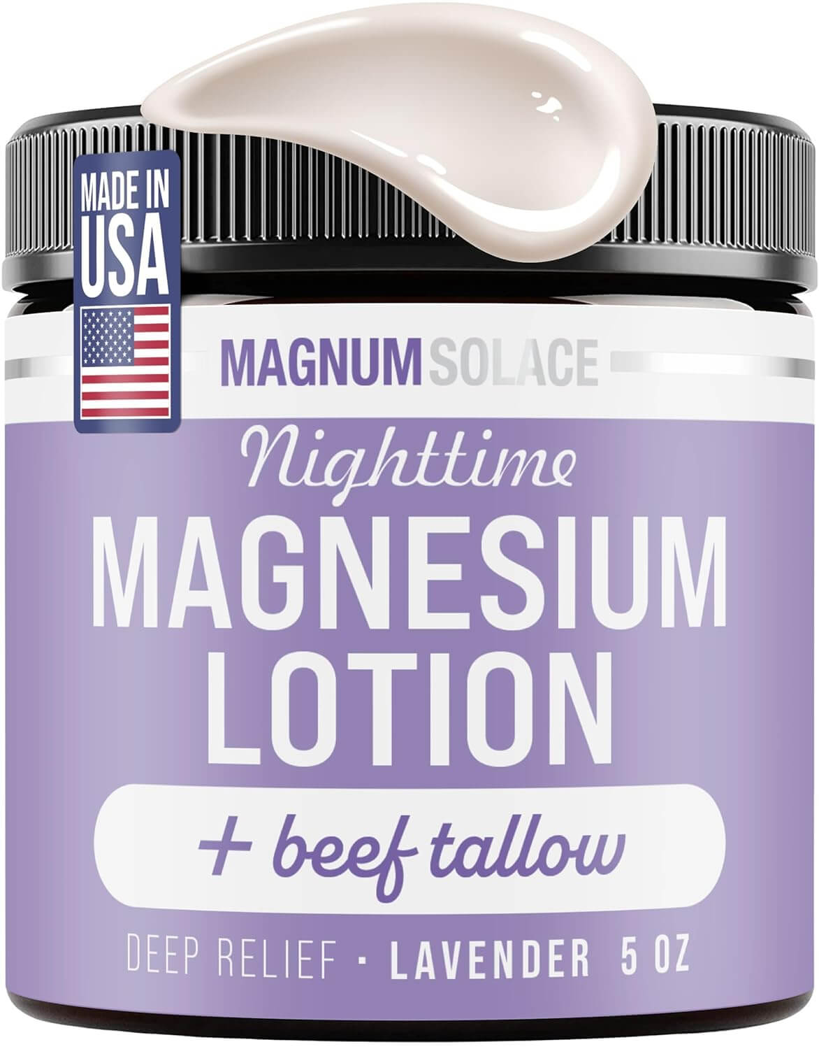 Nighttime Magnesium Lotion with Beef Tallow, 5oz Lotion - Lavender, 5 oz jar by Magnum Solace.