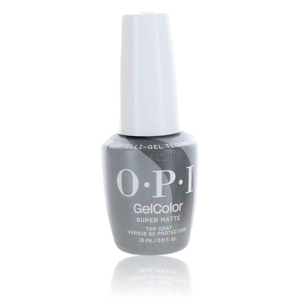 OPI GelColor Super Matte top coat gel nail polish bottle, dark glass