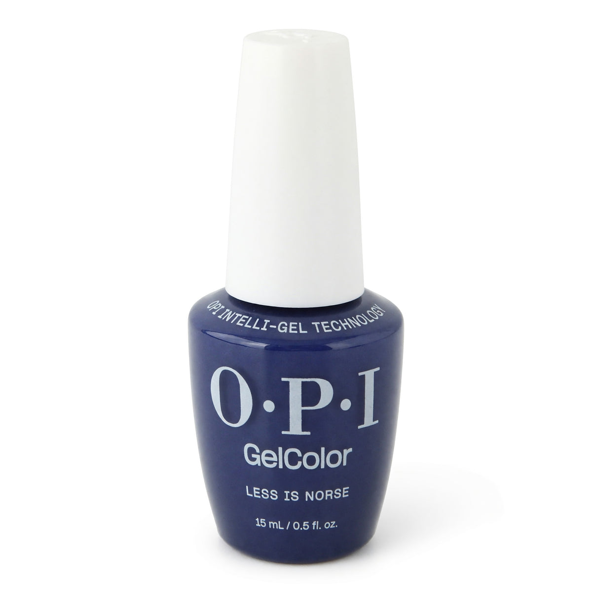 OPI GelColor gel nail polish bottle, deep navy blue, 0.5 fl oz