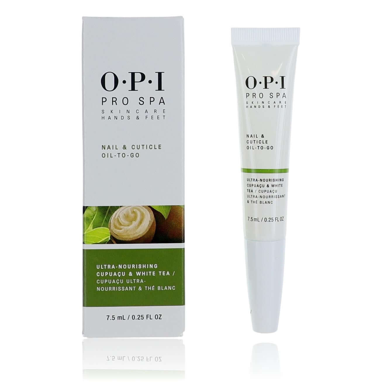 OPI Pro Spa nail & cuticle oil to-go, tube and box packaging, 0.25 fl oz