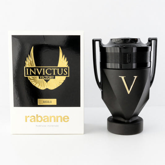 Men's Absolu parfum intense spray bottle with black V emblem, plus matching box
