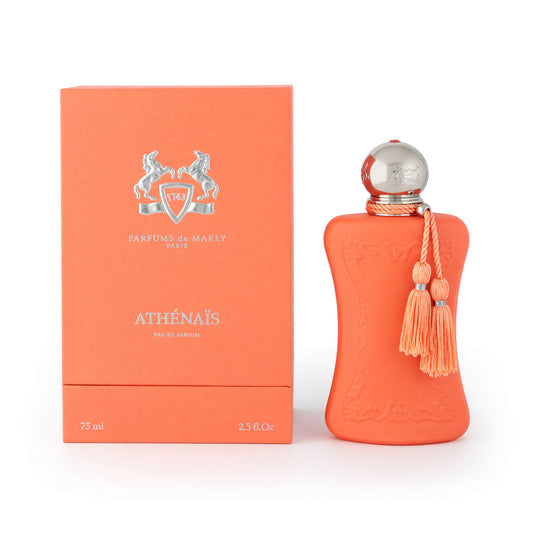 Women's coral orange perfume bottle with silver cap and tassel, 2.5 oz EDP spray