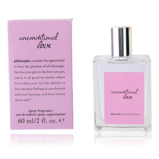 Unconditional Love by Philosophy, 2 oz EDT Spray for Women in a clear bottle with pink box and label.