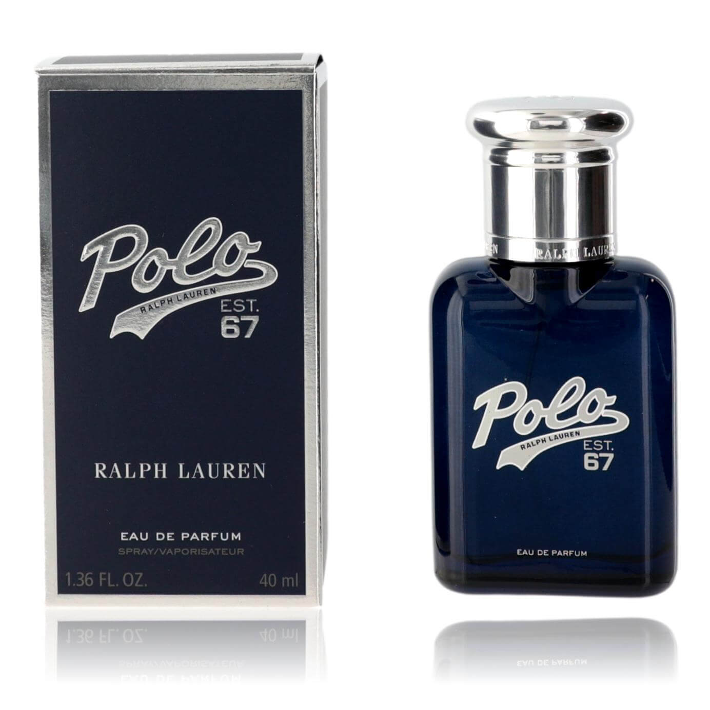Ralph Lauren Polo 67 eau de parfum spray: dark blue bottle with cap and box
