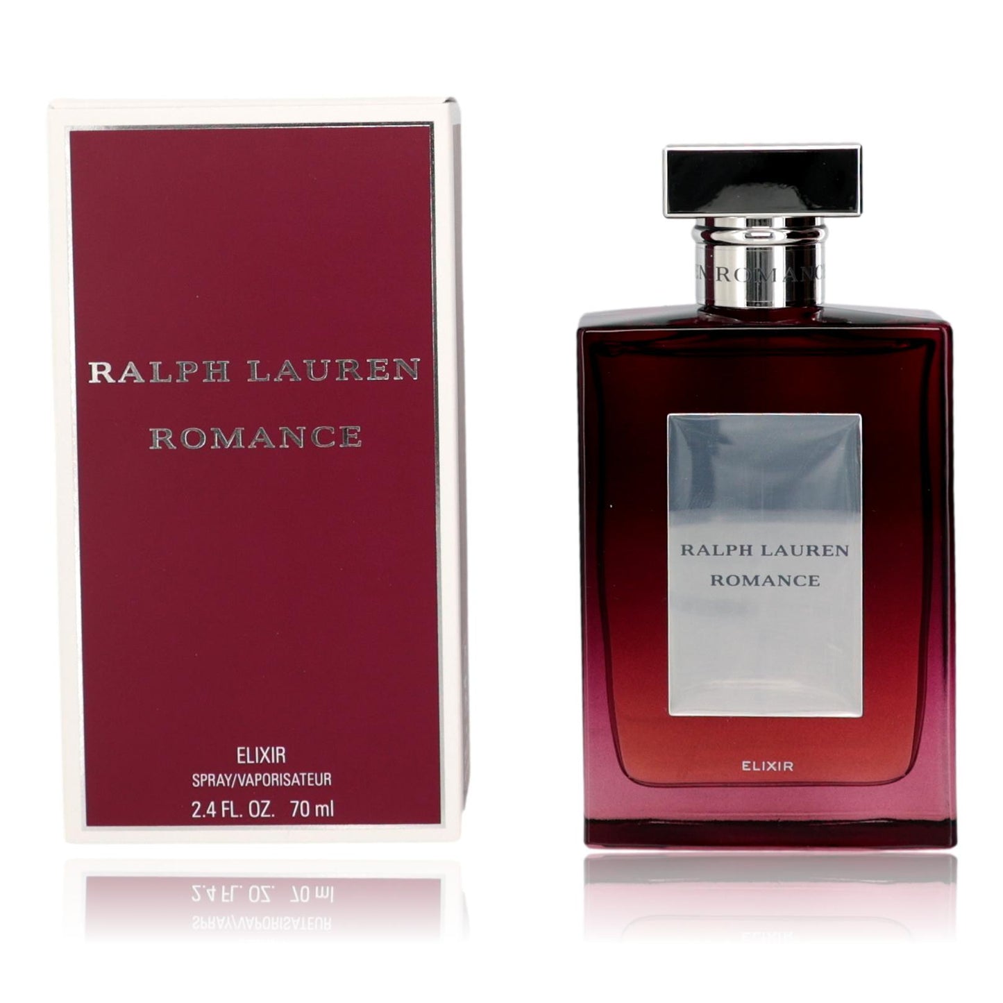 Ralph Lauren Romance Elixir EDP spray bottle with matching retail box