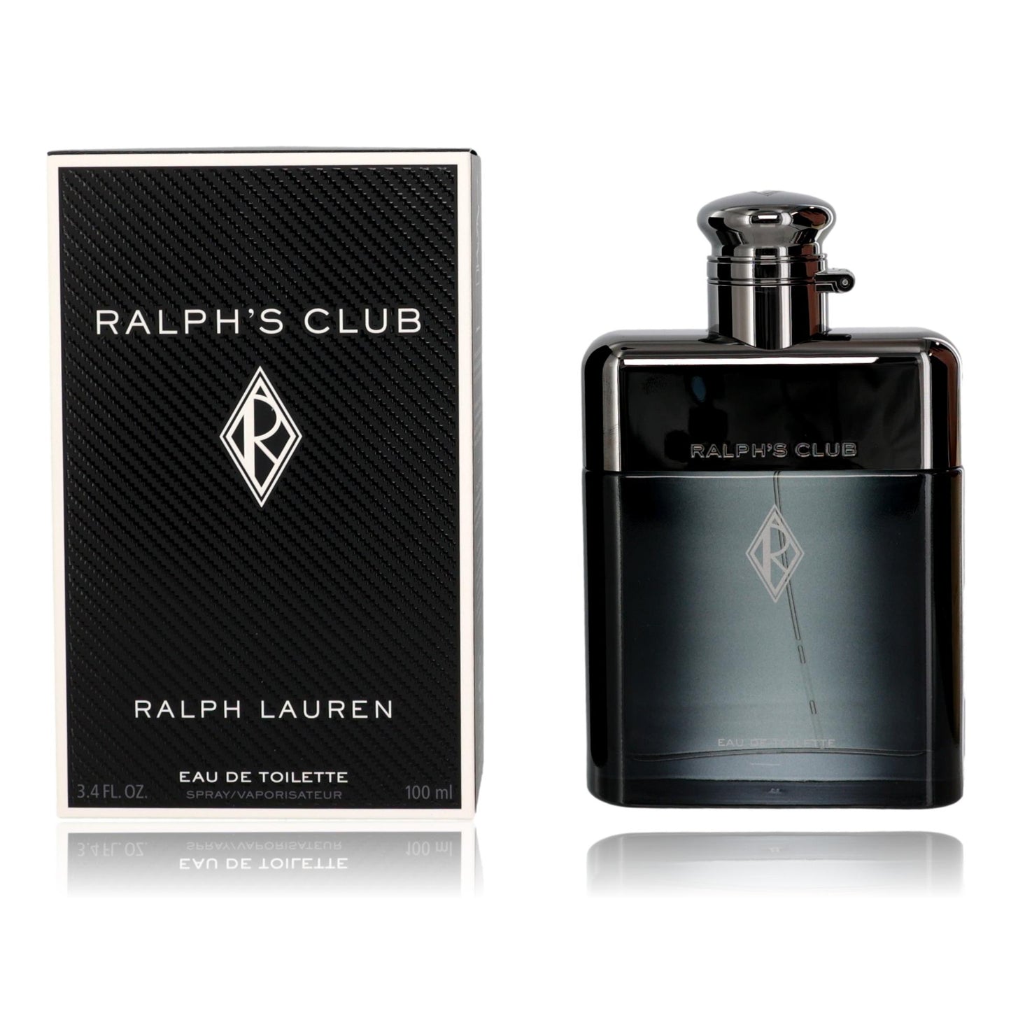 Men's Eau de Toilette spray bottle with cap and matching box, dark glass and chrome