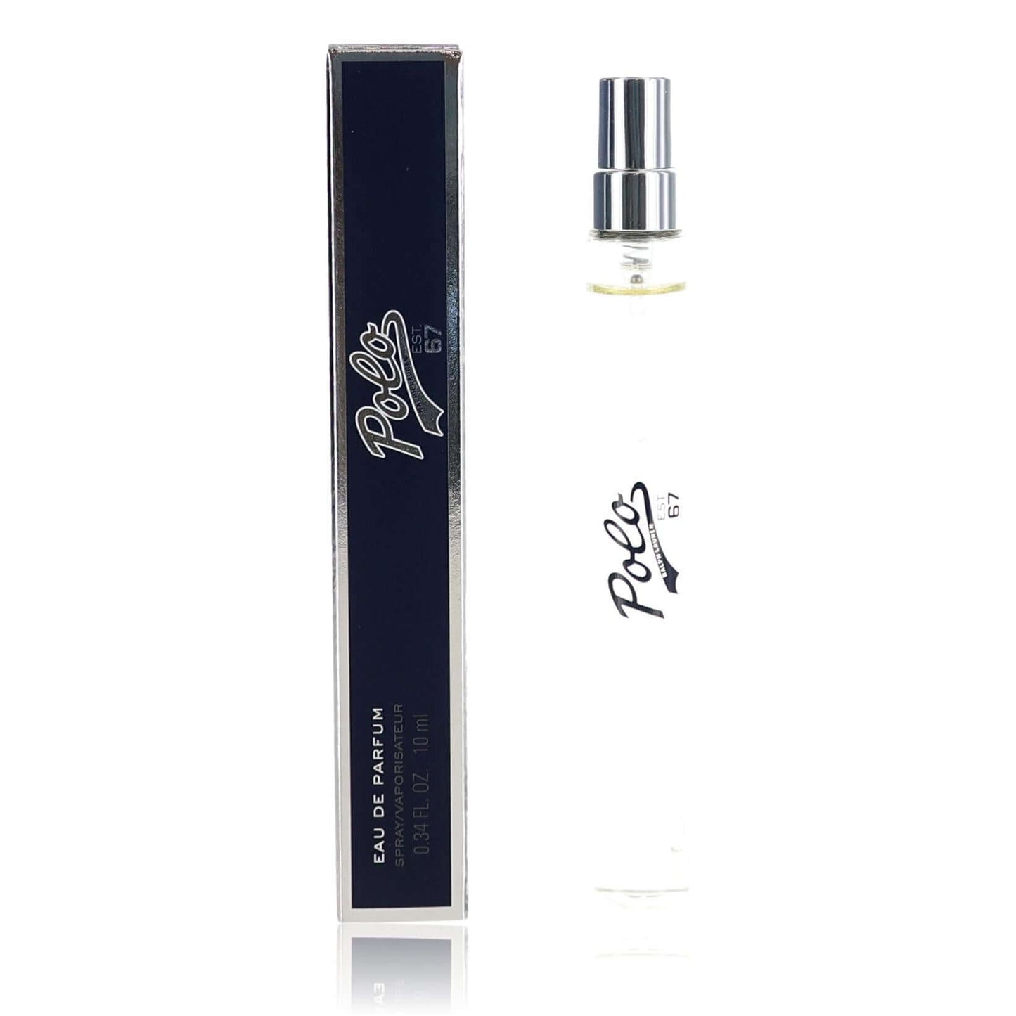 Men's Eau de Parfum spray with navy box and silver cap, 0.34 oz