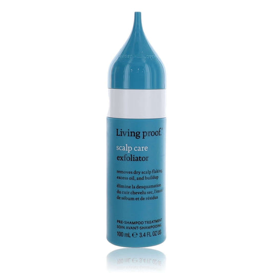 Living Proof scalp care exfoliator pre-shampoo treatment bottle, 3.4 oz, blue