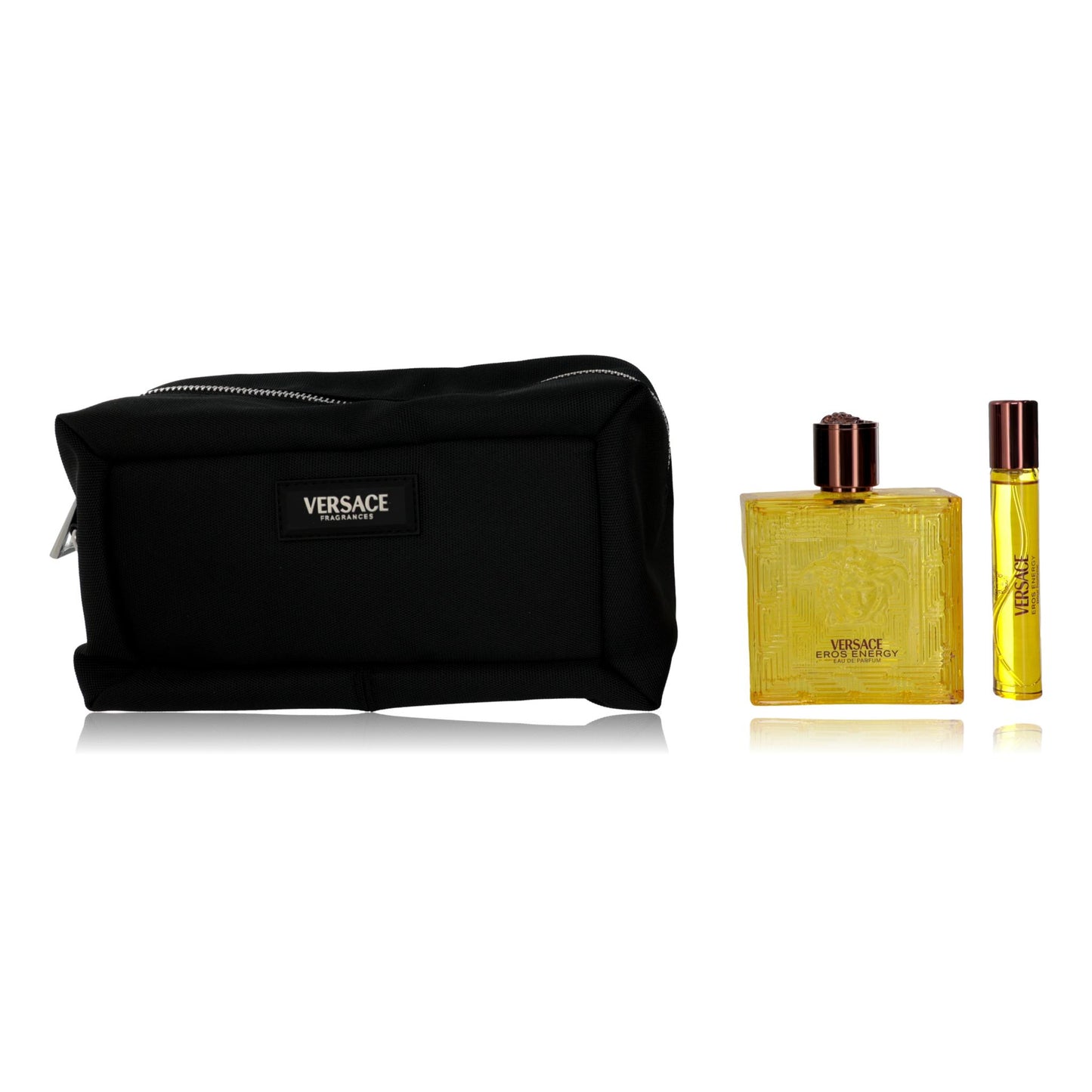 Men's Versace Eros Energy gift set with black pouch and two bottles