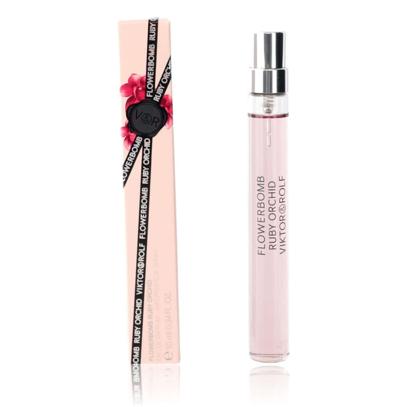 Flowerbomb Ruby Orchid by Viktor & Rolf, .34 oz EDP Spray for Women, fragrance with peach, orchid, and vanilla bean notes.