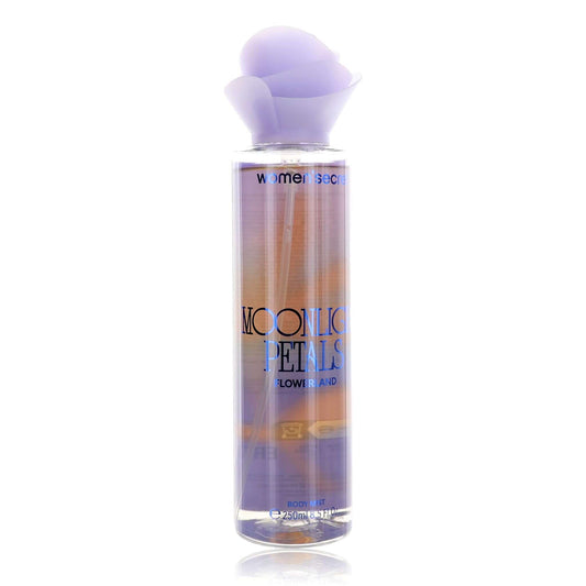 Women'Secret Moonlight Petals body mist bottle, clear glass with purple cap