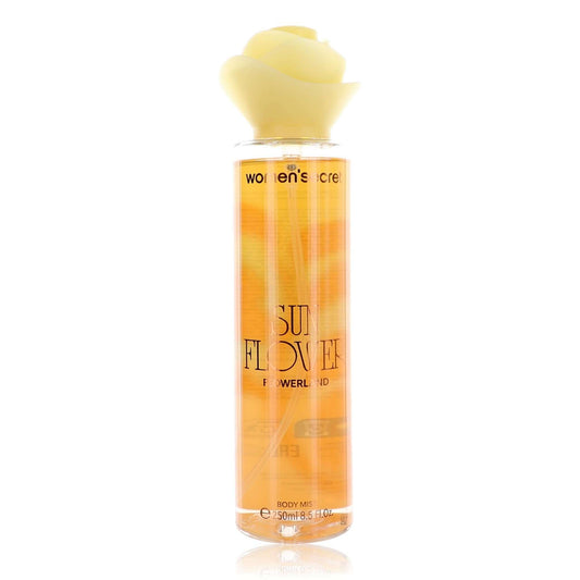 Women'Secret Sun Flower body mist bottle with yellow cap, golden orange label