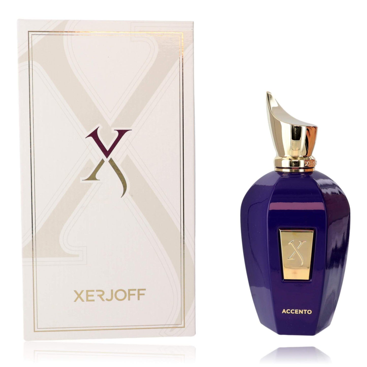 V Accento by Xerjoff, 3.4 oz EDP Spray for Unisex in elegant purple bottle with box.