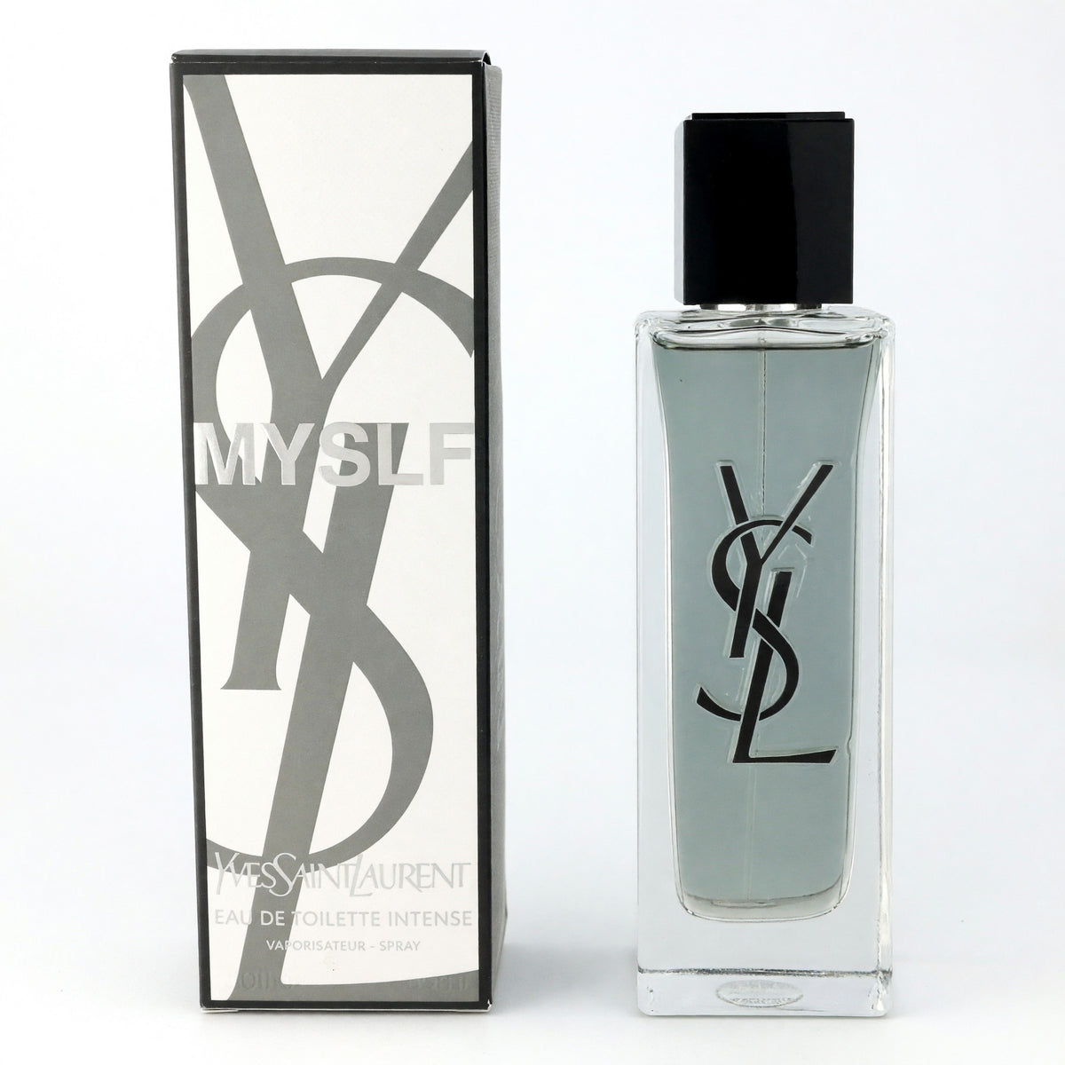 Yves Saint Laurent MYSLF men's EDT spray bottle with clear glass and black cap