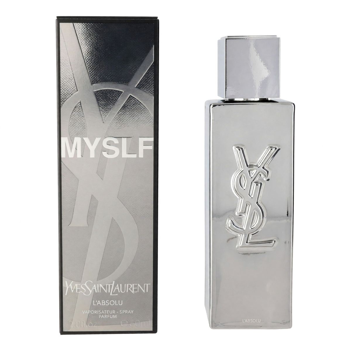 MYSLF L'ABSOLU men's Eau de Parfum spray bottle with YSL logo, in box