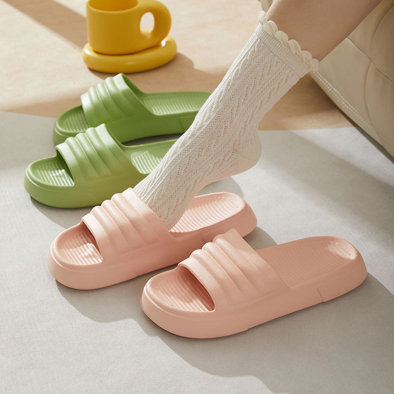 Pure Color Striped Minimalist Comfortable Couple Home Slippers Flip Flops