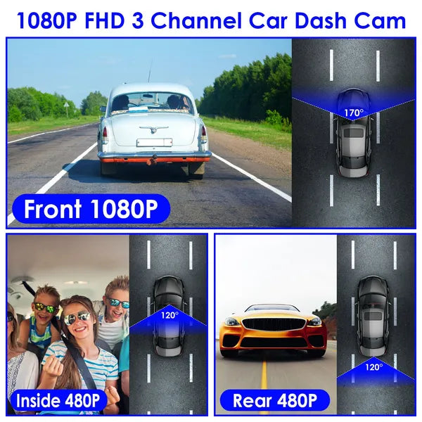 1080P WiFi 3-Channel Dash Cam 1080P FUD 3 Channel WiFi Dash Cam 170° W | Ectron Online