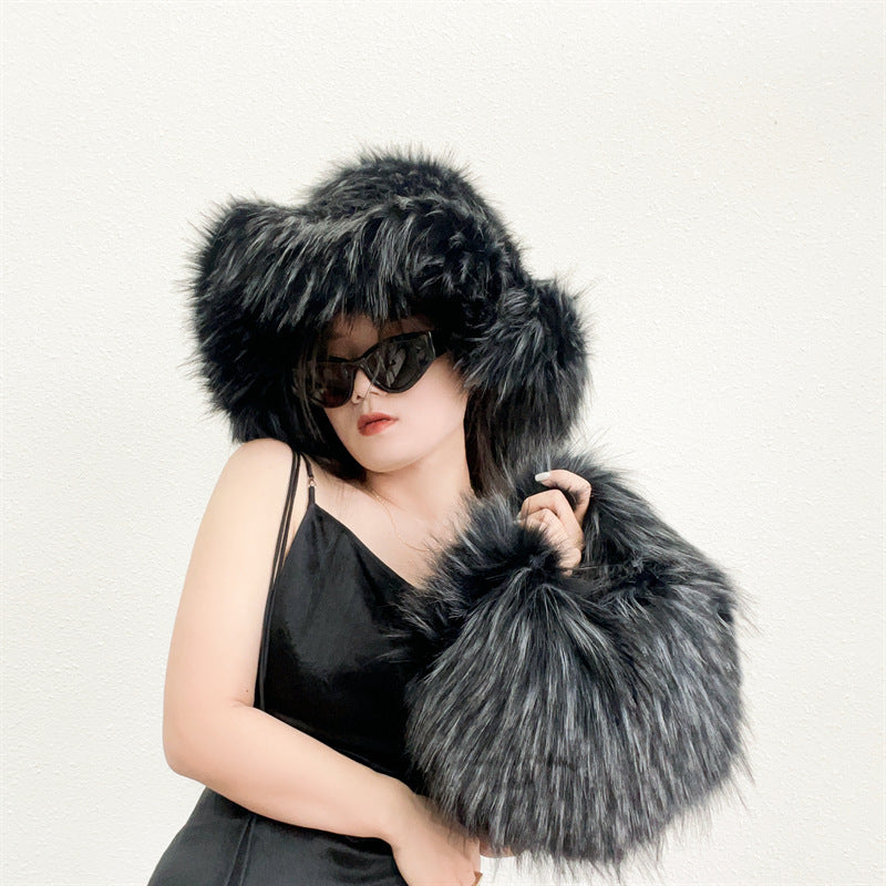 Artificial Raccoon Fur Ball Bag Plush Unique Punk Style Y2g