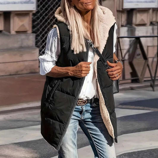 Elegant Slim Fit Hooded Cardigan Vest for Women Hooded Double-sided Slim Fit Elegant Car | Ectron Online