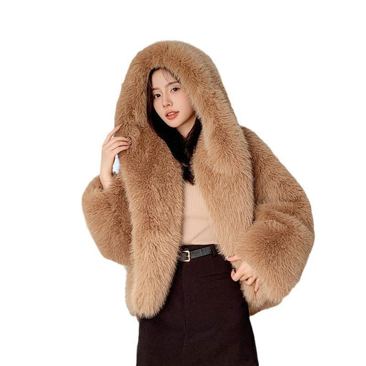 Women's Green Faux Fox Fur Hooded Coat - Warm & Chic Women's Green Fur Faux Fox Fur Hooded Co | Ectron Online