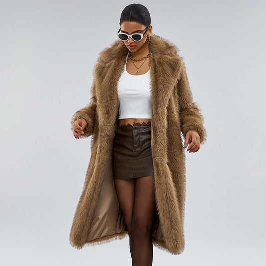 Extended Faux Fur Overcoat