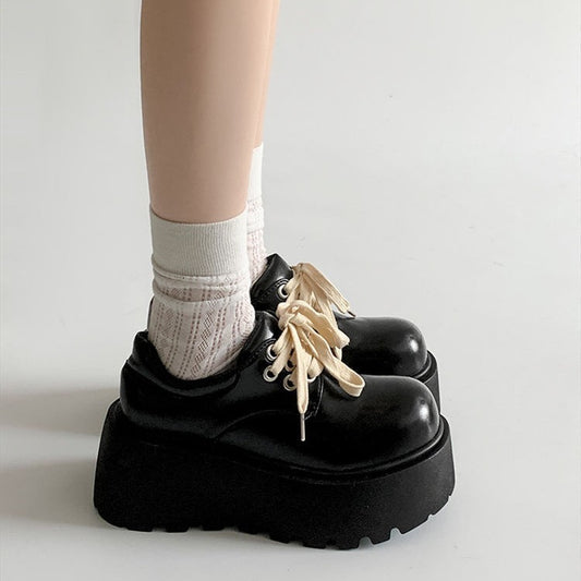 Retro British Matte Black Leather Shoes - Thick Sole