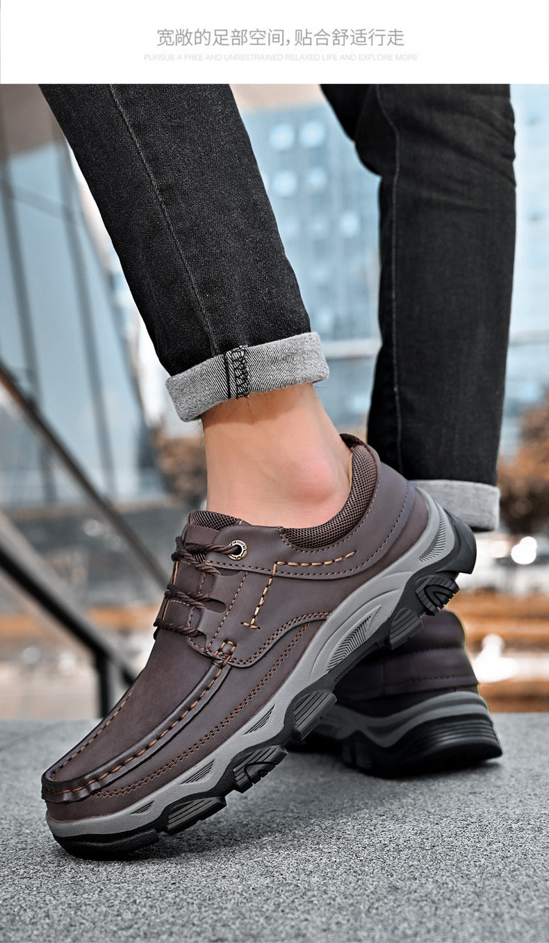 Male PU Plus Size Leather Shoes Outdoor Hiking Shoes