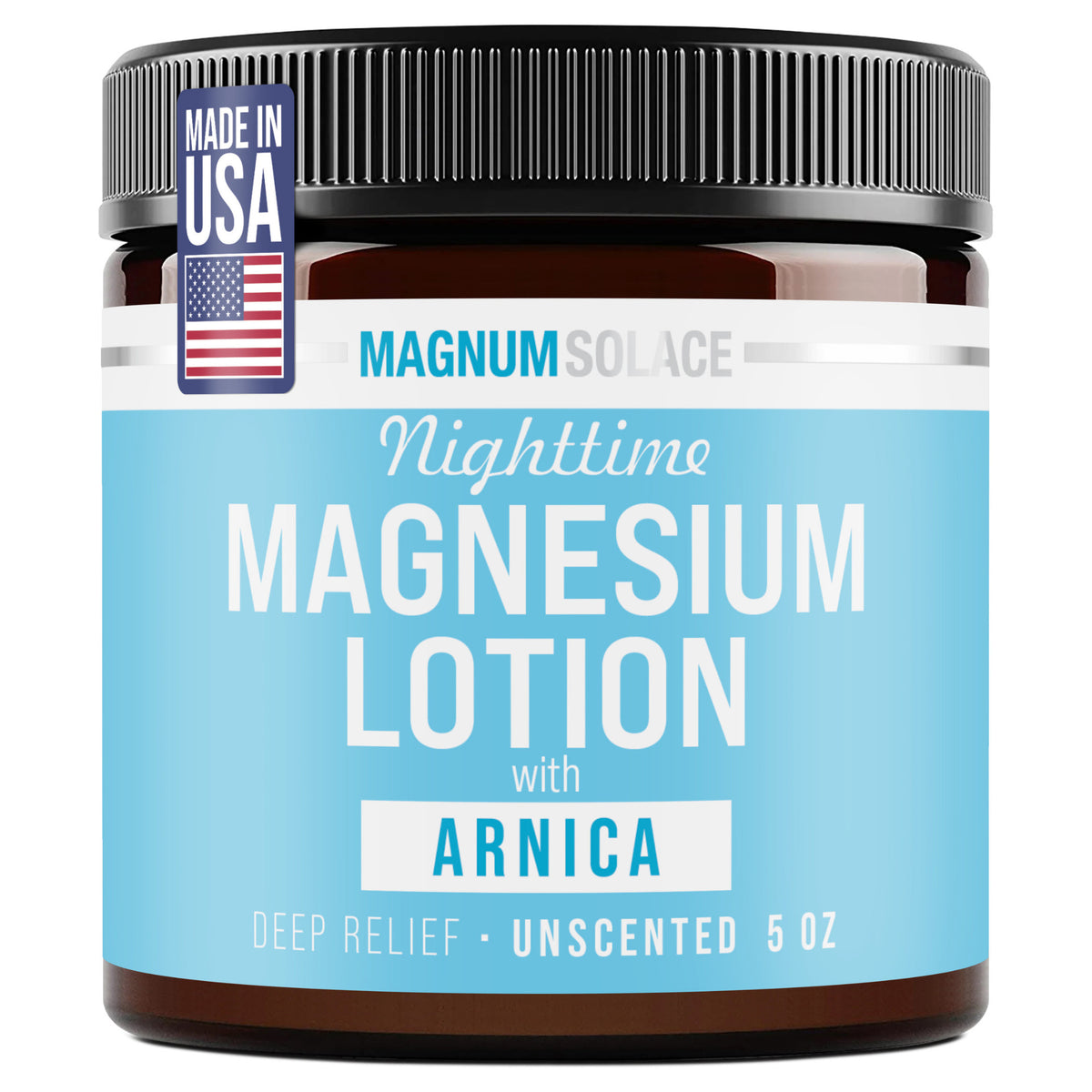 Magnum Solace nighttime magnesium lotion jar, unscented, 5 oz with arnica