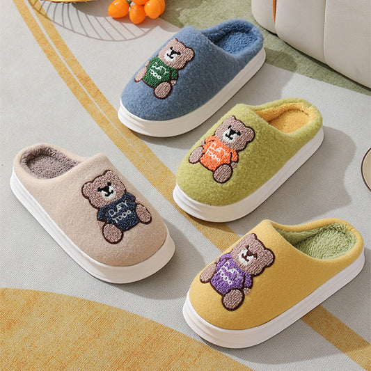 cartoon bear woolen slippers – women’s winter thick-soled shoes