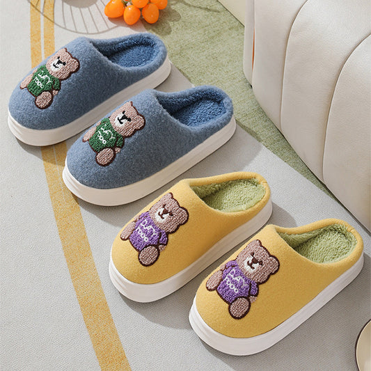 cartoon bear woolen slippers – women’s winter thick-soled shoes