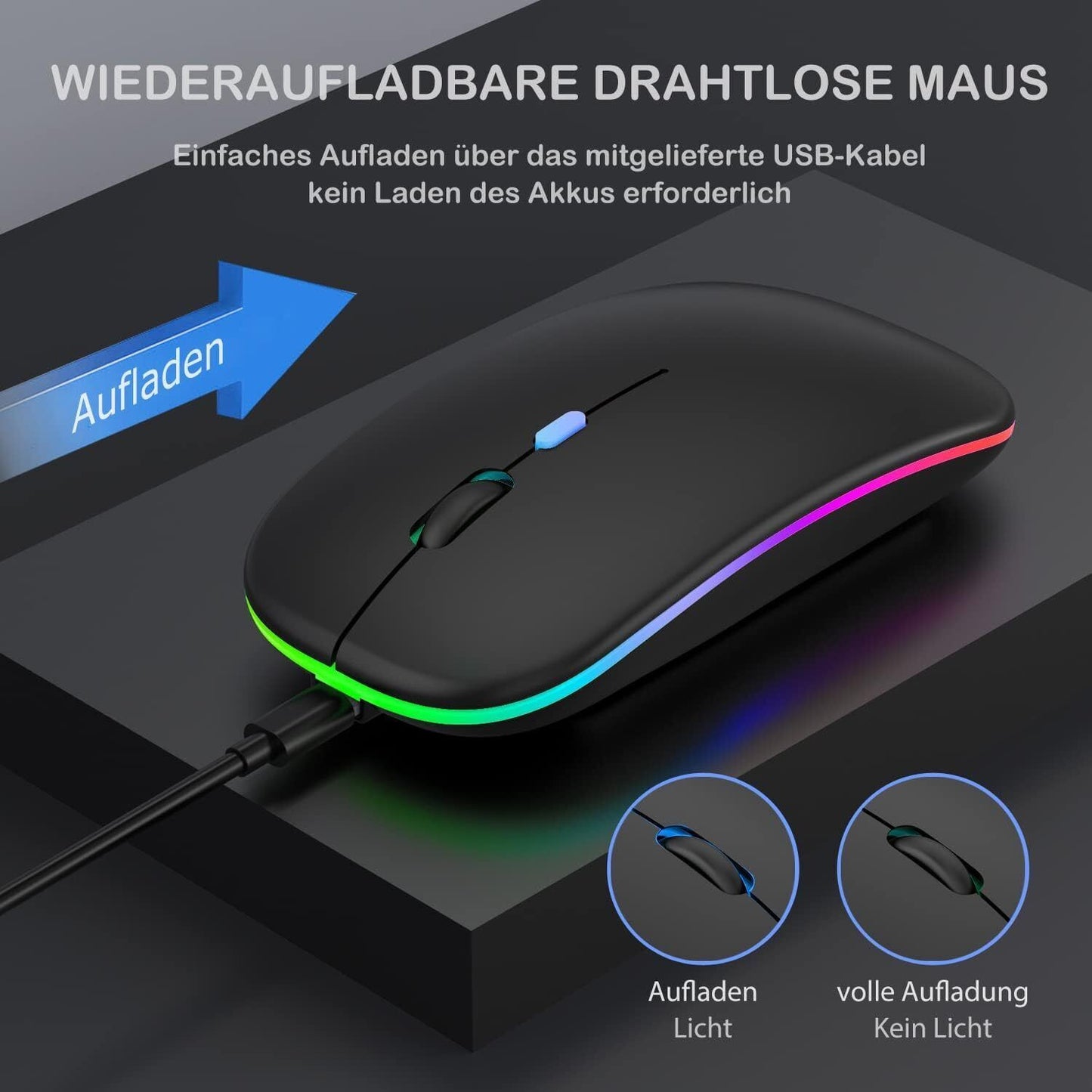 PC Maus Kabellos USB Wireless Mouse Computer Notebook Laptop Funkmaus Aufladbar