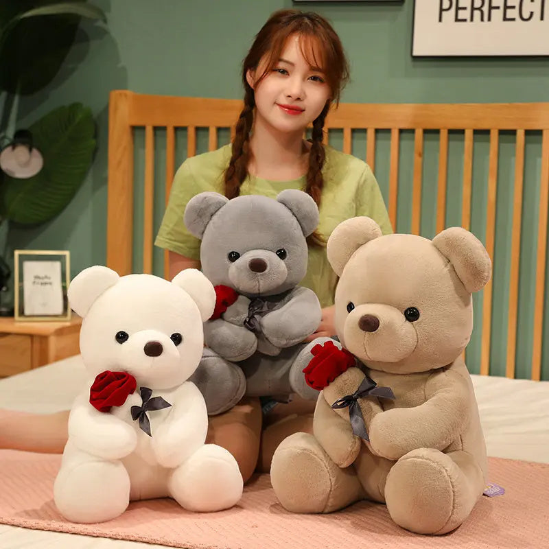 23-45cm New Lovely Hug Roses Teddy Bear Plush Pillow Stuffed Soft Animal Dolls Nice Birthday Gift Girlfriend Valentine's Day - Ectron Online