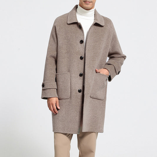 Men's Mid-length Single-breasted Baggy Coat Wool Reversible Woolen Coat Men's Mid-le | Ectron Online