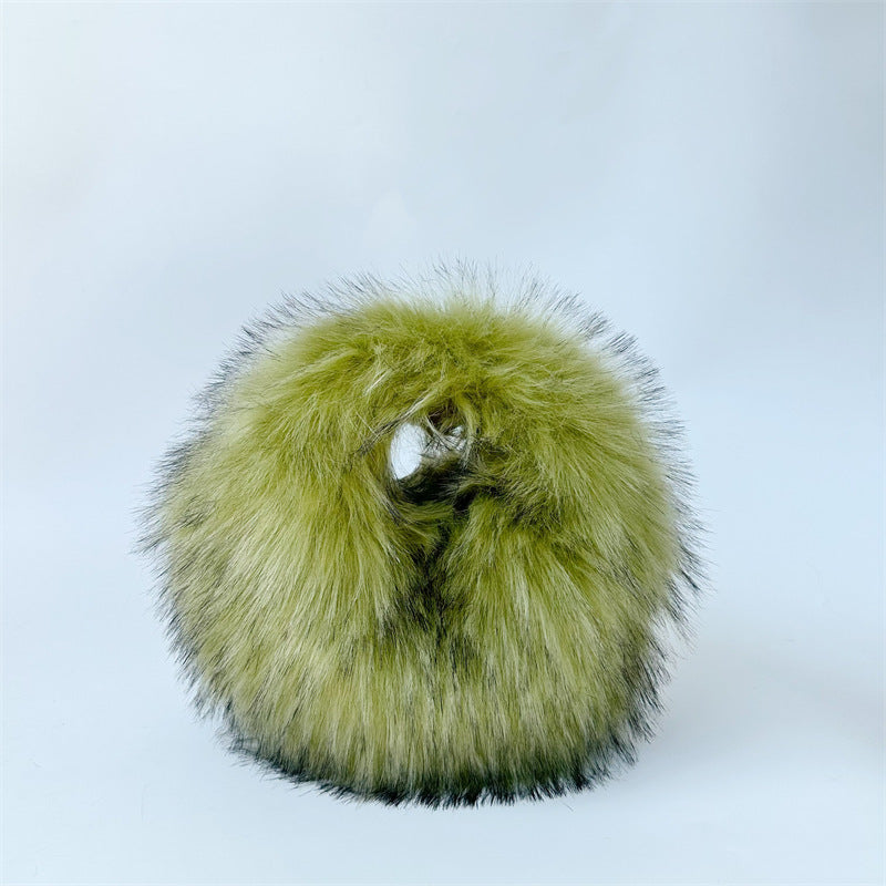 Artificial Raccoon Fur Ball Bag Plush Unique Punk Style Y2g