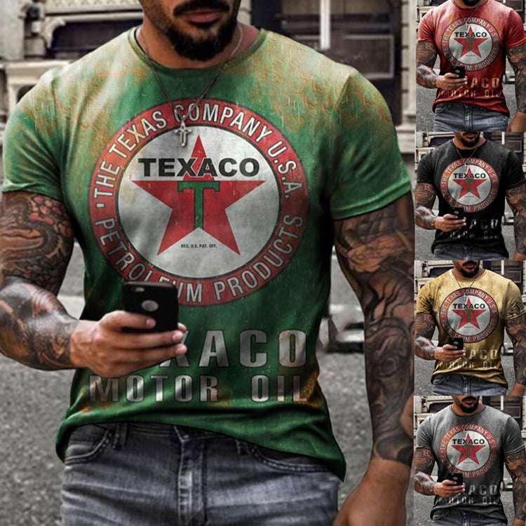 European And American Foreign Trade Fashion Men's Summer Round Neck Casual Five-pointed Star