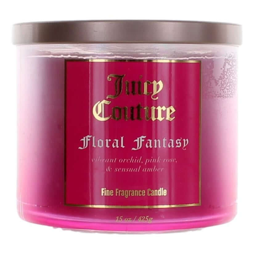 Juicy Couture 3-wick floral fantasy candle in pink glass jar with gold lid