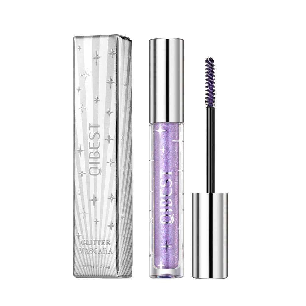 QIBEST glitter mascara with packaging on a white background