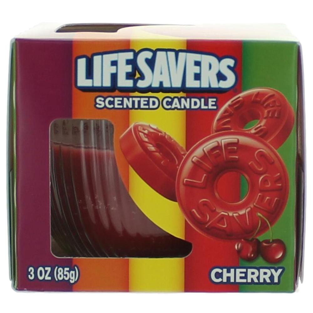 Life Savers cherry scented candle 3 oz jar in colorful gift box